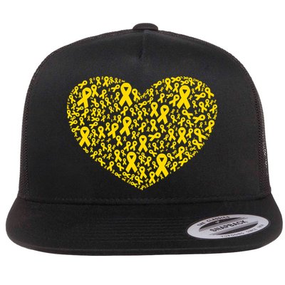 Gold Ribbon Heart Childhood Cancer Awareness Support Flatbill Hat