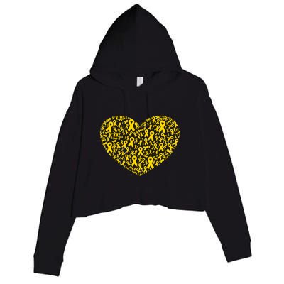 Gold Ribbon Heart Childhood Cancer Awareness Support Crop Fleece Hoodie