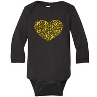 Gold Ribbon Heart Childhood Cancer Awareness Support Baby Long Sleeve Bodysuit