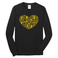 Gold Ribbon Heart Childhood Cancer Awareness Support Tall Long Sleeve T-Shirt