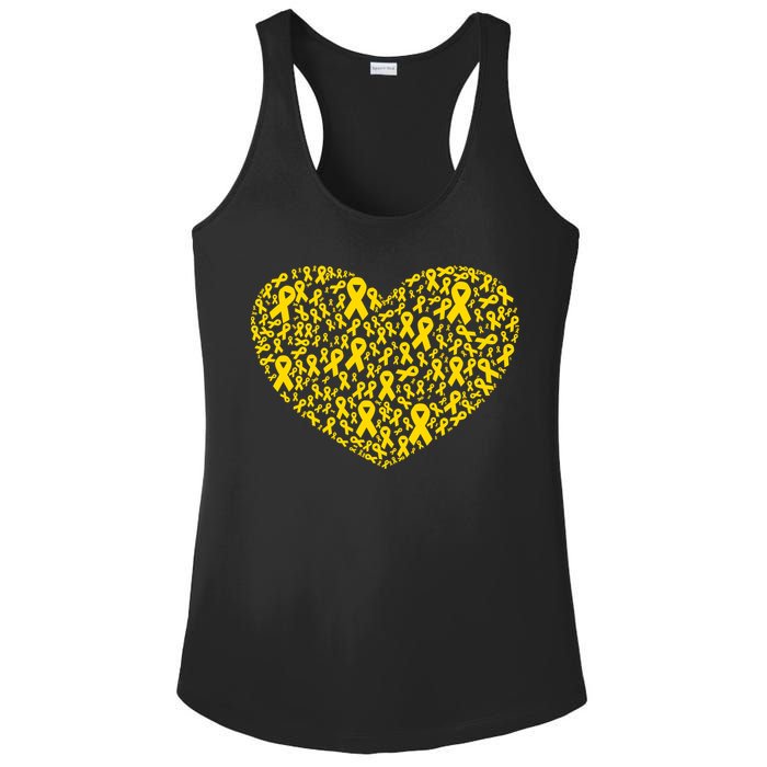 Gold Ribbon Heart Childhood Cancer Awareness Support Ladies PosiCharge Competitor Racerback Tank