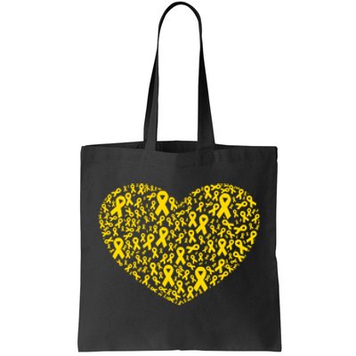 Gold Ribbon Heart Childhood Cancer Awareness Support Tote Bag