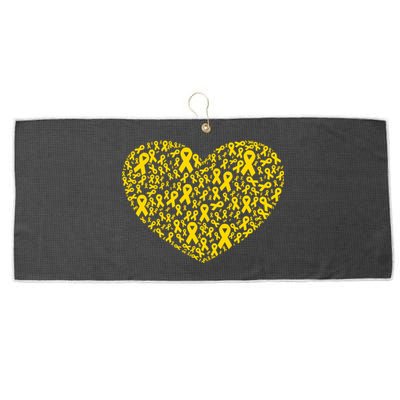 Gold Ribbon Heart Childhood Cancer Awareness Support Large Microfiber Waffle Golf Towel