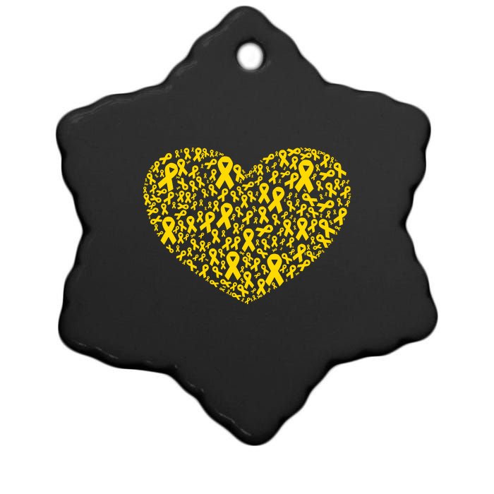 Gold Ribbon Heart Childhood Cancer Awareness Support Ceramic Star Ornament