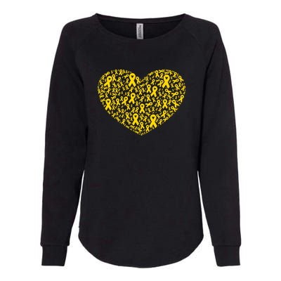 Gold Ribbon Heart Childhood Cancer Awareness Support Womens California Wash Sweatshirt