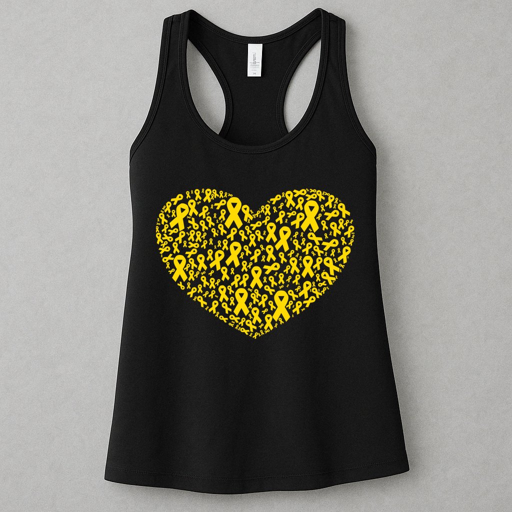 Gold Ribbon Heart Childhood Cancer Awareness Support Womens Tank Top