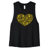 Gold Ribbon Heart Childhood Cancer Awareness Support Women's Racerback Cropped Tank