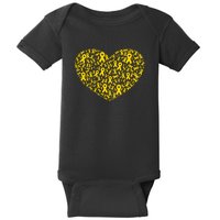 Gold Ribbon Heart Childhood Cancer Awareness Support Baby Bodysuit