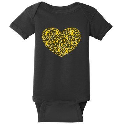 Gold Ribbon Heart Childhood Cancer Awareness Support Baby Bodysuit