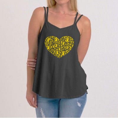 Gold Ribbon Heart Childhood Cancer Awareness Support Women's Strappy Tank