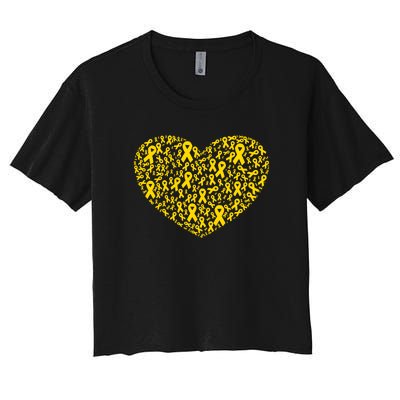 Gold Ribbon Heart Childhood Cancer Awareness Support Women's Crop Top Tee