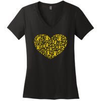 Gold Ribbon Heart Childhood Cancer Awareness Support Women's V-Neck T-Shirt