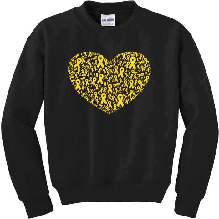 Gold Ribbon Heart Childhood Cancer Awareness Support Kids Sweatshirt