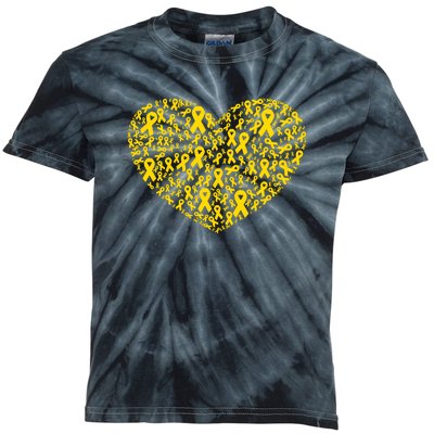 Gold Ribbon Heart Childhood Cancer Awareness Support Kids Tie-Dye T-Shirt