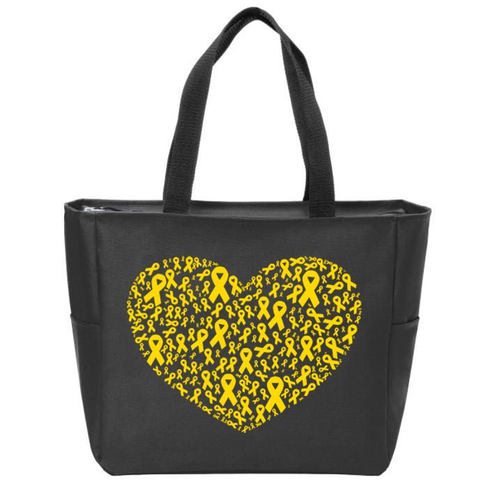 Gold Ribbon Heart Childhood Cancer Awareness Support Zip Tote Bag