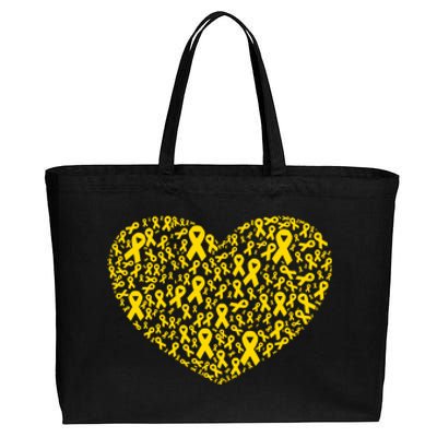 Gold Ribbon Heart Childhood Cancer Awareness Support Cotton Canvas Jumbo Tote