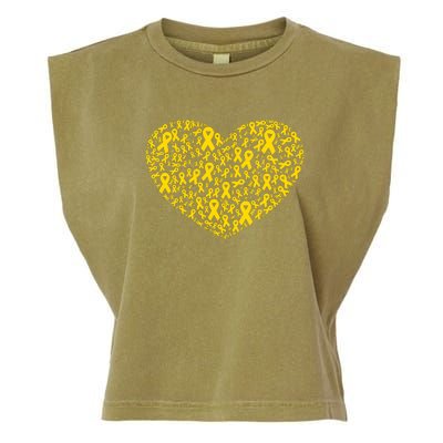 Gold Ribbon Heart Childhood Cancer Awareness Support Garment-Dyed Women's Muscle Tee