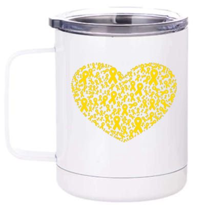 Gold Ribbon Heart Childhood Cancer Awareness Support 12 oz Stainless Steel Tumbler Cup