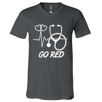 Go Red Heart Disease Awareness Month Wear Red V-Neck T-Shirt