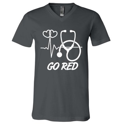 Go Red Heart Disease Awareness Month Wear Red V-Neck T-Shirt