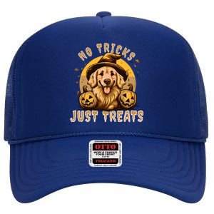 Golden Retriever Halloween No Tricks Just Treats Meaningful Gift High Crown Mesh Back Trucker Hat