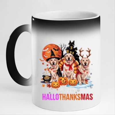 Golden Retriever Happy Hallothanksmas Halloween Thanksgiving 11oz Black Color Changing Mug