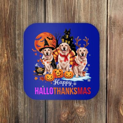 Golden Retriever Happy Hallothanksmas Halloween Thanksgiving Coaster