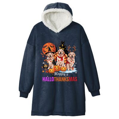 Golden Retriever Happy Hallothanksmas Halloween Thanksgiving Hooded Wearable Blanket