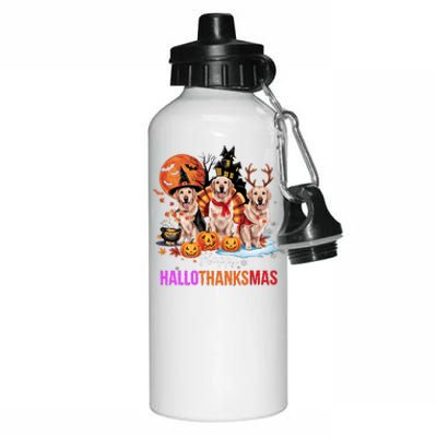 Golden Retriever Happy Hallothanksmas Halloween Thanksgiving Aluminum Water Bottle