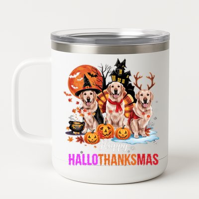 Golden Retriever Happy Hallothanksmas Halloween Thanksgiving 12 oz Stainless Steel Tumbler Cup