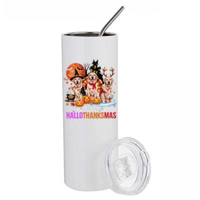 Golden Retriever Happy Hallothanksmas Halloween Thanksgiving Stainless Steel Tumbler