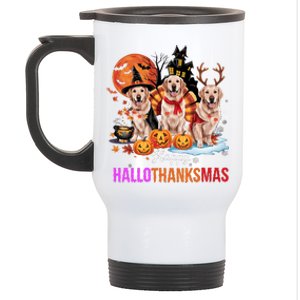 Golden Retriever Happy Hallothanksmas Halloween Thanksgiving Stainless Steel Travel Mug