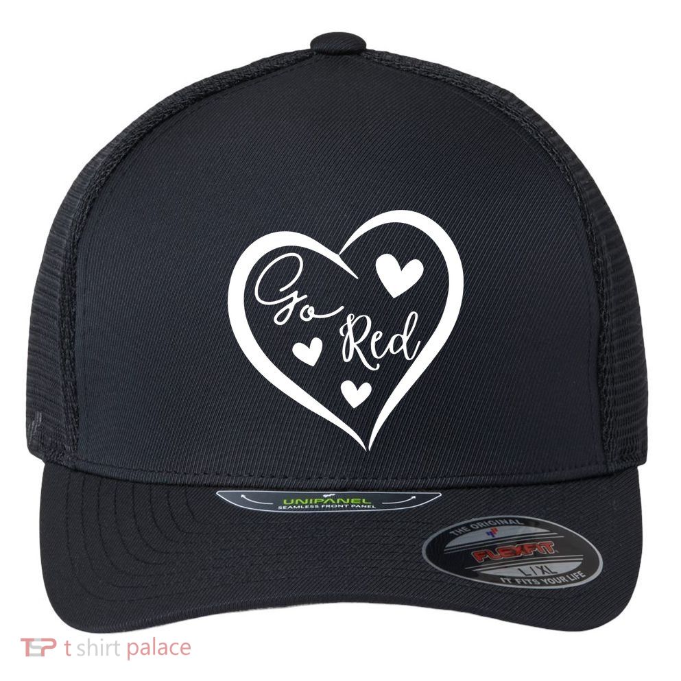 Go Red Heart Disease Awareness Gifts Flexfit Unipanel Trucker Cap
