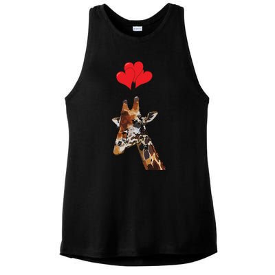 Giraffe Red Heart Valentines Day Gift For Women Ladies PosiCharge Tri-Blend Wicking Tank