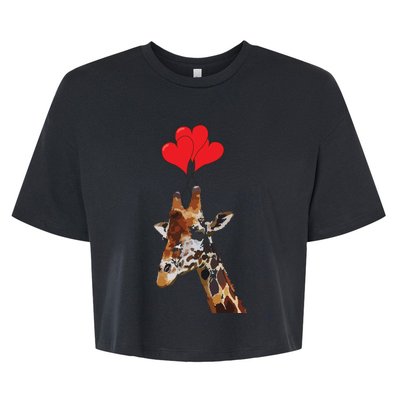 Giraffe Red Heart Valentines Day Gift For Women Bella+Canvas Jersey Crop Tee