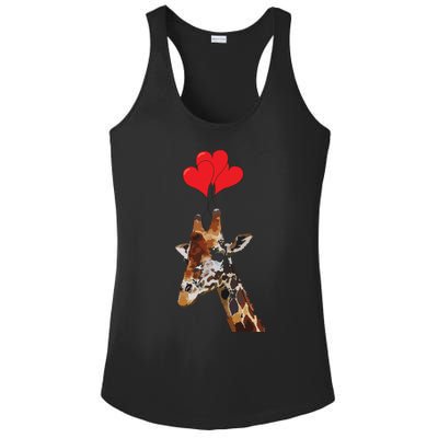 Giraffe Red Heart Valentines Day Gift For Women Ladies PosiCharge Competitor Racerback Tank