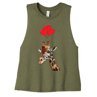 Giraffe Red Heart Valentines Day Gift For Women Women's Racerback Cropped Tank