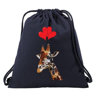 Giraffe Red Heart Valentines Day Gift For Women Drawstring Bag