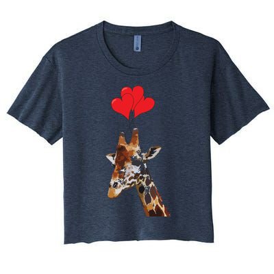 Giraffe Red Heart Valentines Day Gift For Women Women's Crop Top Tee