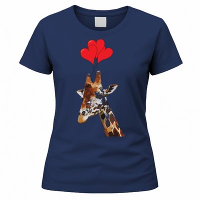 Giraffe Red Heart Valentines Day Gift For Women Women's T-Shirt