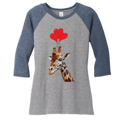 Giraffe Red Heart Valentines Day Gift For Women Women's Tri-Blend 3/4-Sleeve Raglan Shirt