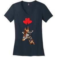 Giraffe Red Heart Valentines Day Gift For Women Women's V-Neck T-Shirt