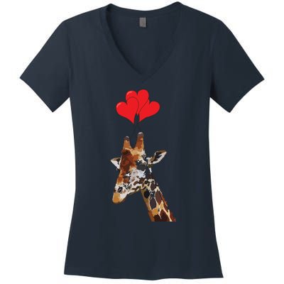 Giraffe Red Heart Valentines Day Gift For Women Women's V-Neck T-Shirt