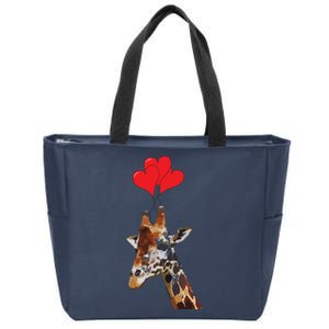 Giraffe Red Heart Valentines Day Gift For Women Zip Tote Bag