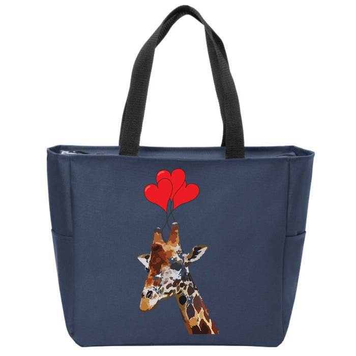 Giraffe Red Heart Valentines Day Gift For Women Zip Tote Bag