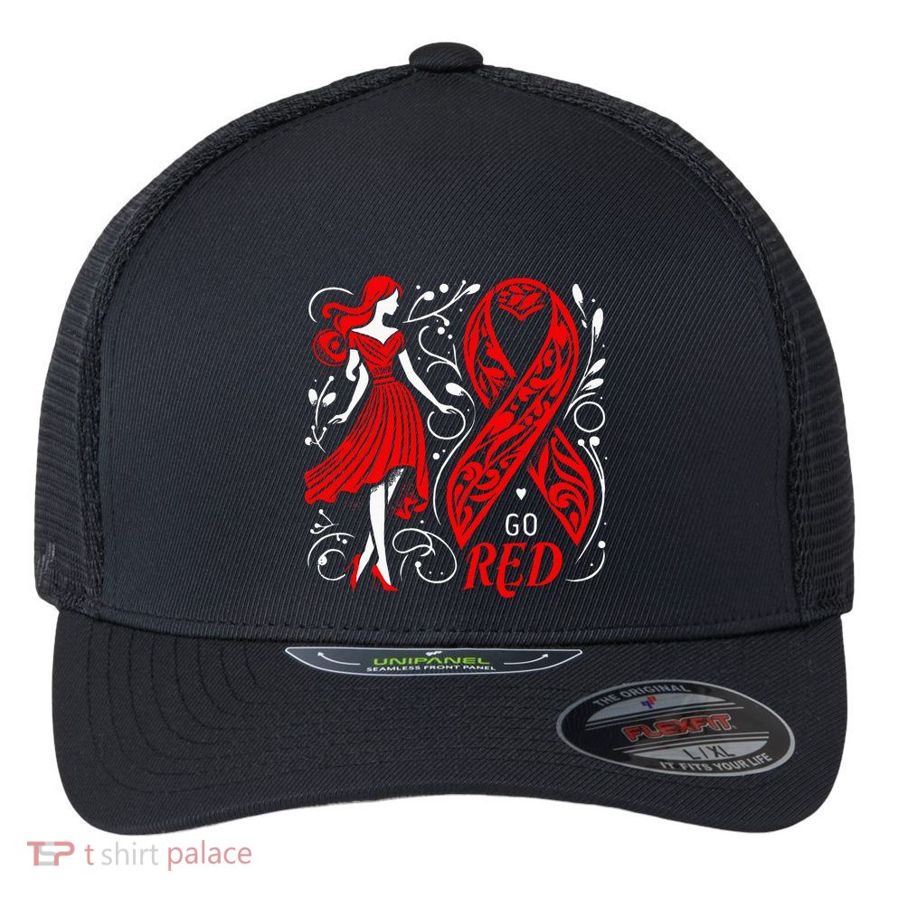 Go Red Heart Disease Awareness American Flexfit Unipanel Trucker Cap