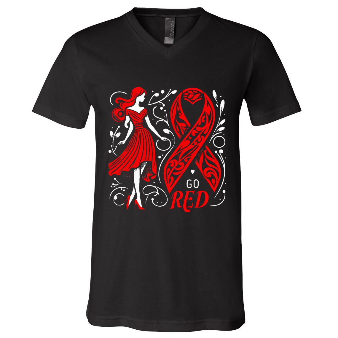 Go Red Heart Disease Awareness American V-Neck T-Shirt
