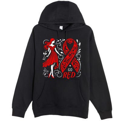 Go Red Heart Disease Awareness American Premium Pullover Hoodie
