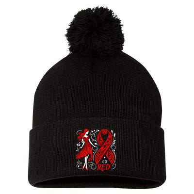 Go Red Heart Disease Awareness American Pom Pom 12in Knit Beanie