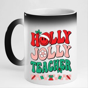 Groovy Retro Holly Xmas Jolly Teacher Christmas Vibes Hippie 11oz Black Color Changing Mug